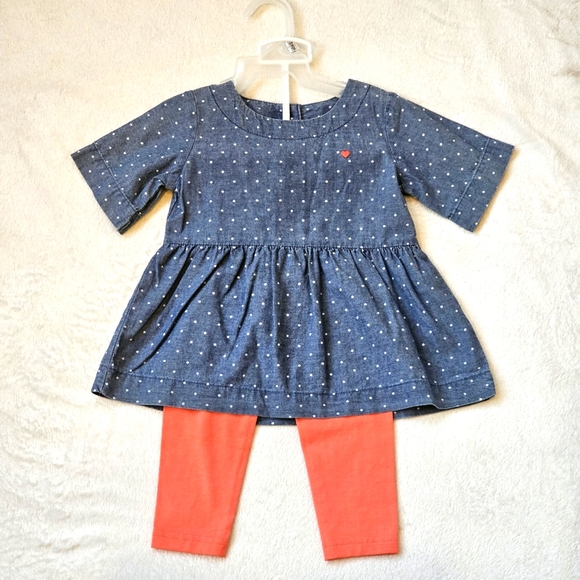 CARTER'S | Chambray Cotton Denim Polka Dot Top & Legging Set - Picture 1 of 8